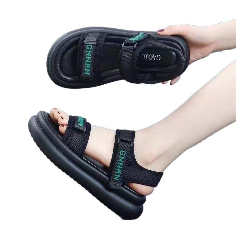 High sense fashion casual bread sandals women's 2025 summer new platform Velcro beach shoes muffin Roman shoes