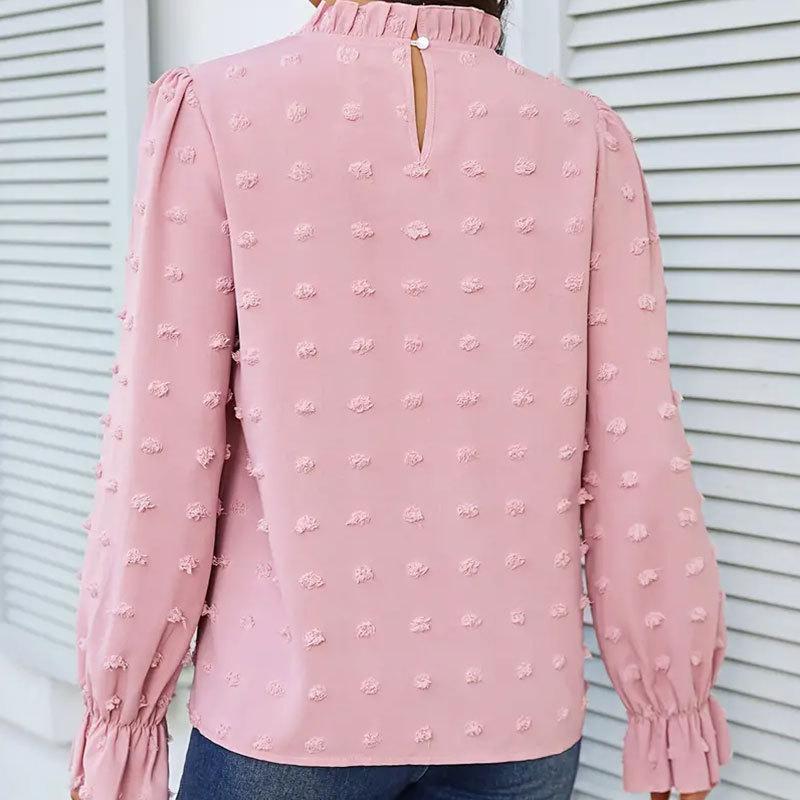 Blouse d'été pour femmes Bordure en dentelle Transparente Volantée Manches lanternes Manches longues Haut