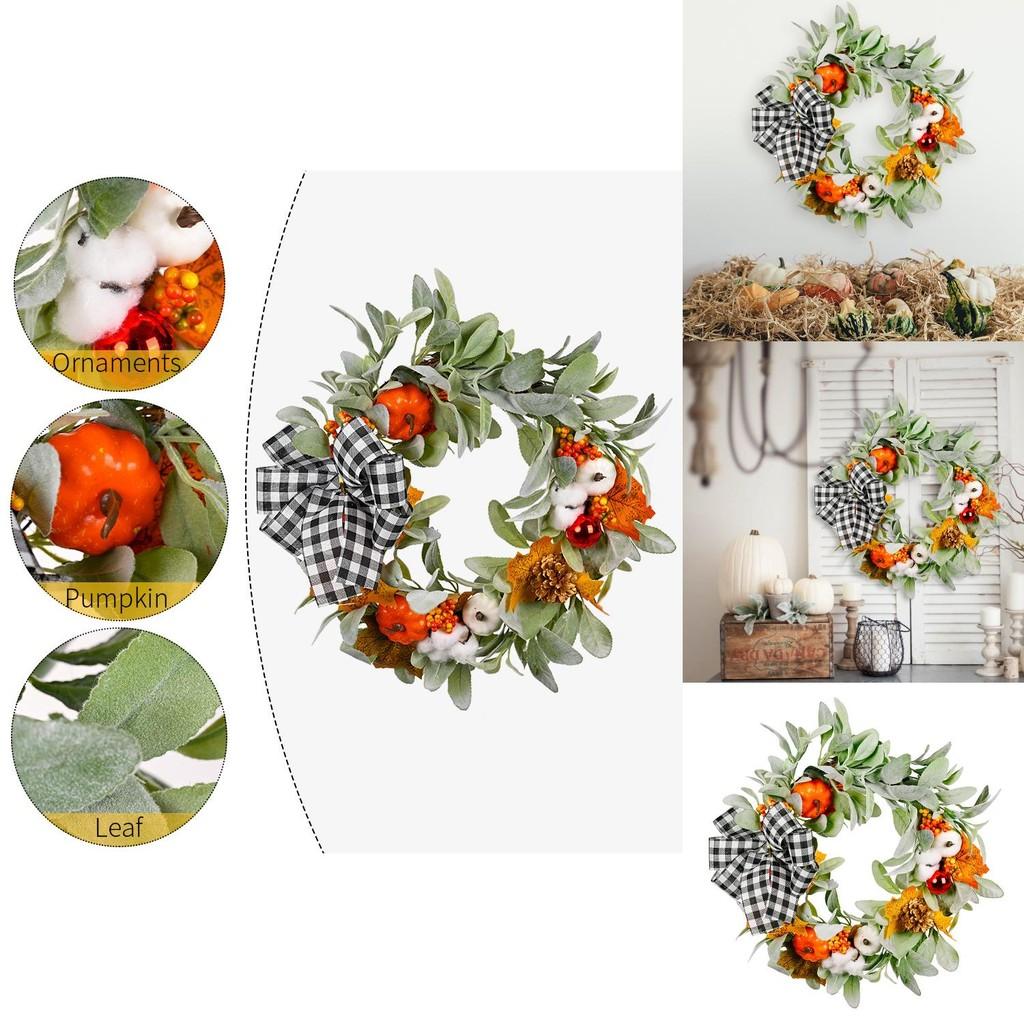 Beautifully Crafted Cotton Pumpkin Wreath Perfect For Thanksgiving Decor And Autumn