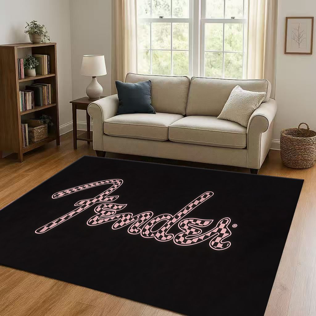 3D F Fender Guitar Musical Instrument Sign Living Room Non Slip Area Rug Carpet for Bedroom Sofa,Easy Clean Home Decor Doormat