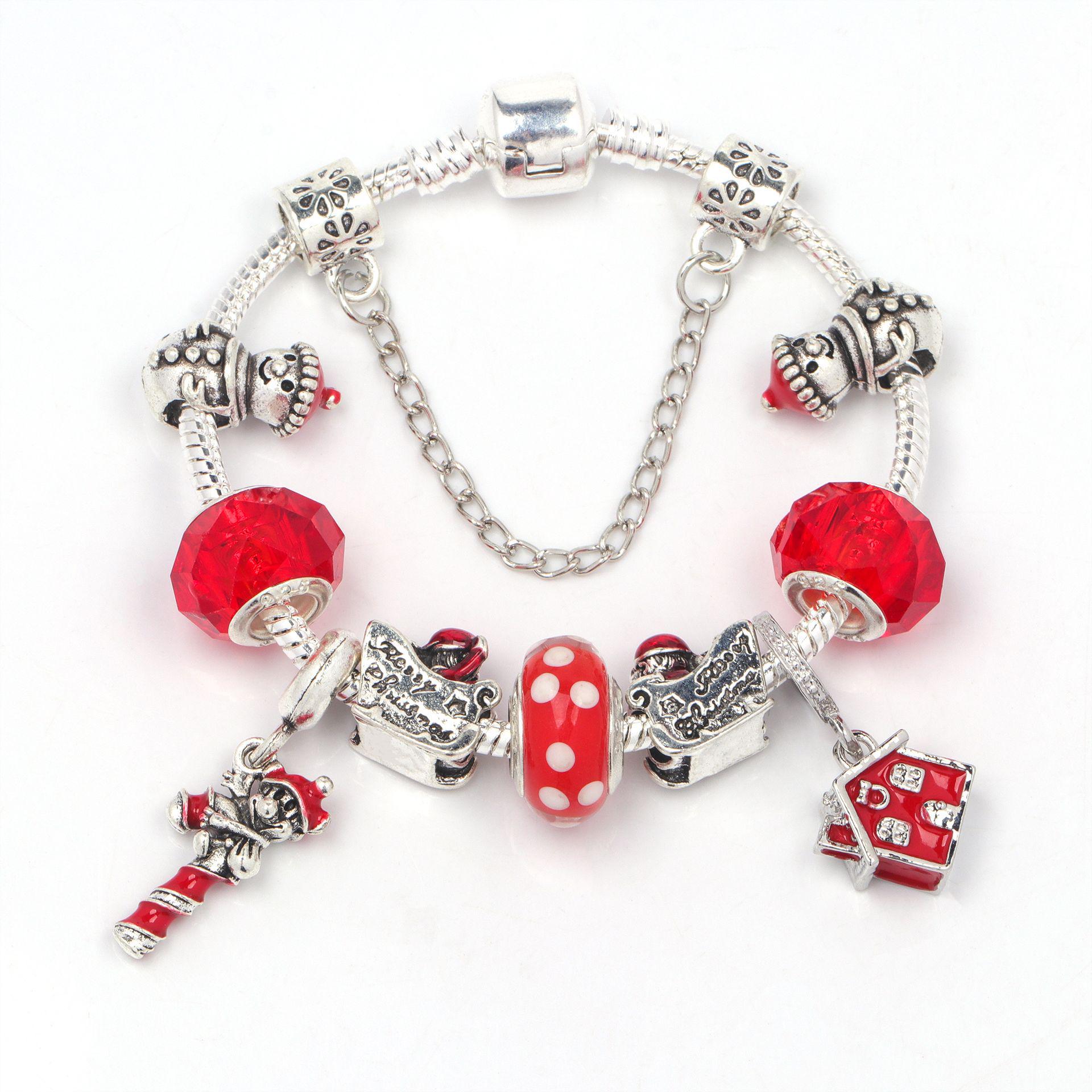 

Браслет из сплава с бусинами и подвеской в виде домика снеговика 21cm