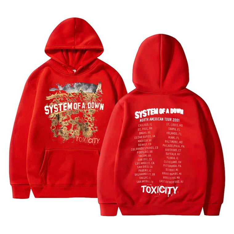 

Худи Rock Band System of A Down Toxicity Tour для мужчин и женщин, готическое панк-винтажное худи с капюшоном, мужские флисовые худи оверсайз S красный