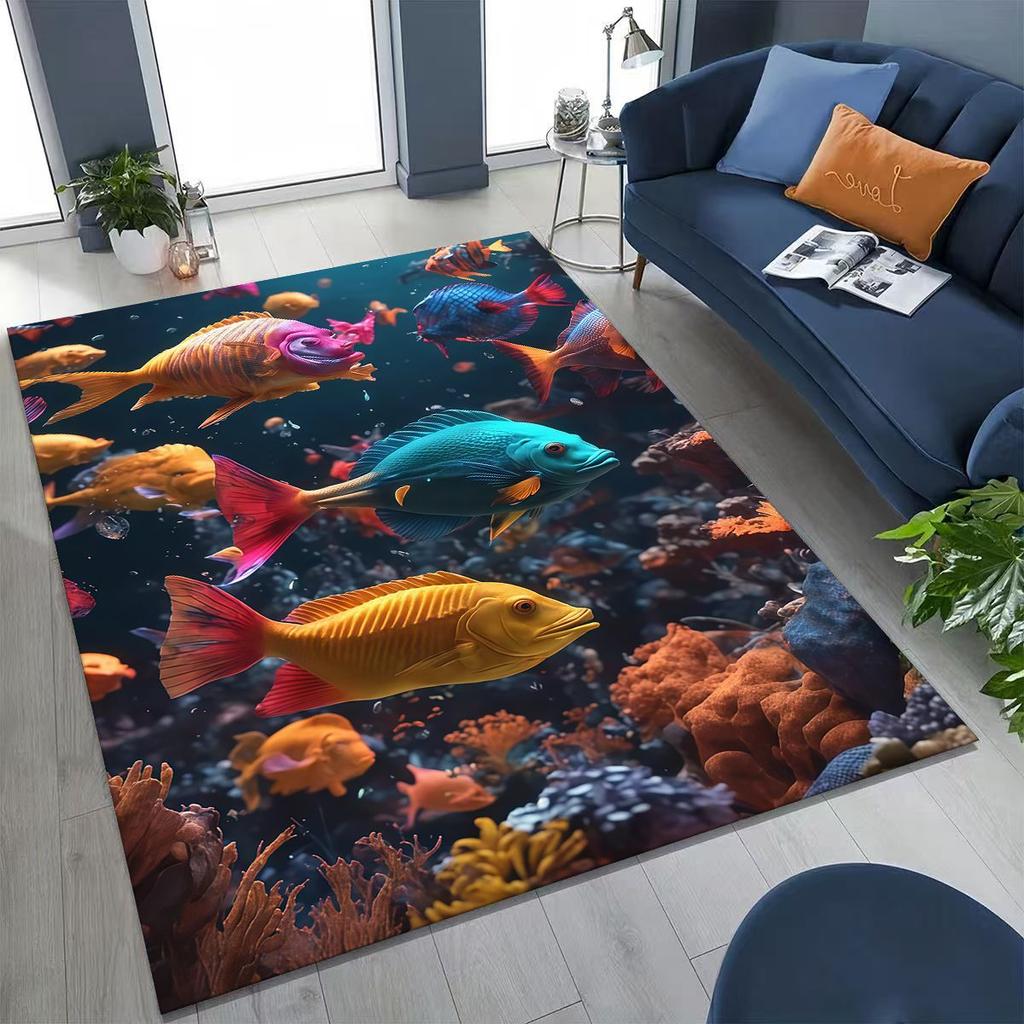 2026 New Underwater World Sea Dolphin Turtle Coral Rug for Bedroom Living Room Sofa Home Doormat Decor,Kids Non-slip Floor Mat