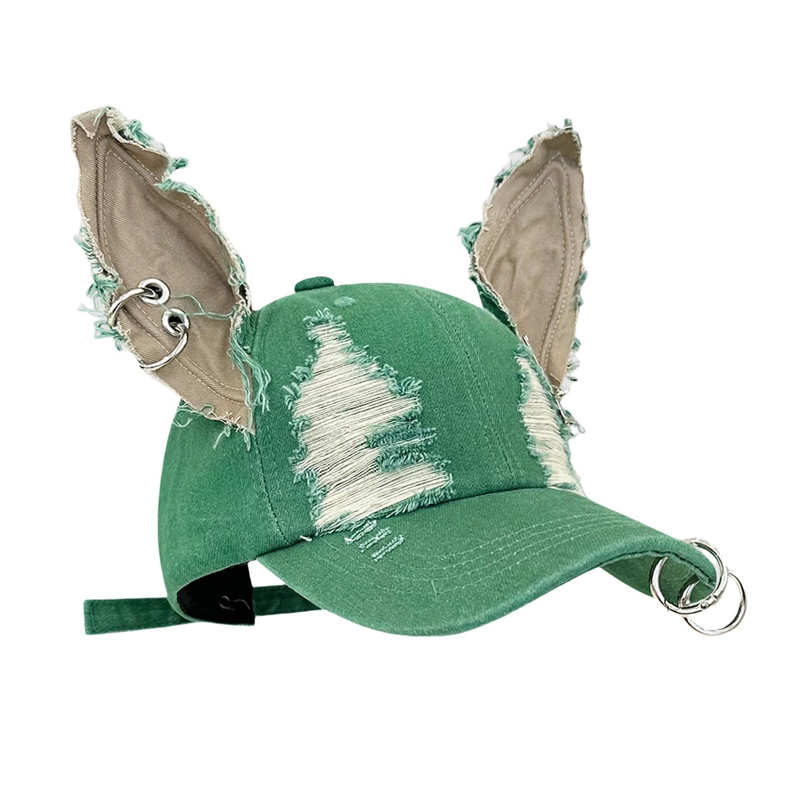 

Distressed Fabric Baseball Hat With Metal Rings 2000s Dog Ear Design Sun Hat Comfortable Women Hiphop Dancing Headwear зелёный