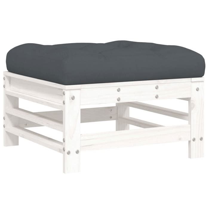 VidaXL Repose-pieds de jardin coussins 2 pcs blanc bois de pin massif, tabouret, repose-pied ottoman, tabouret de jardin, 825696