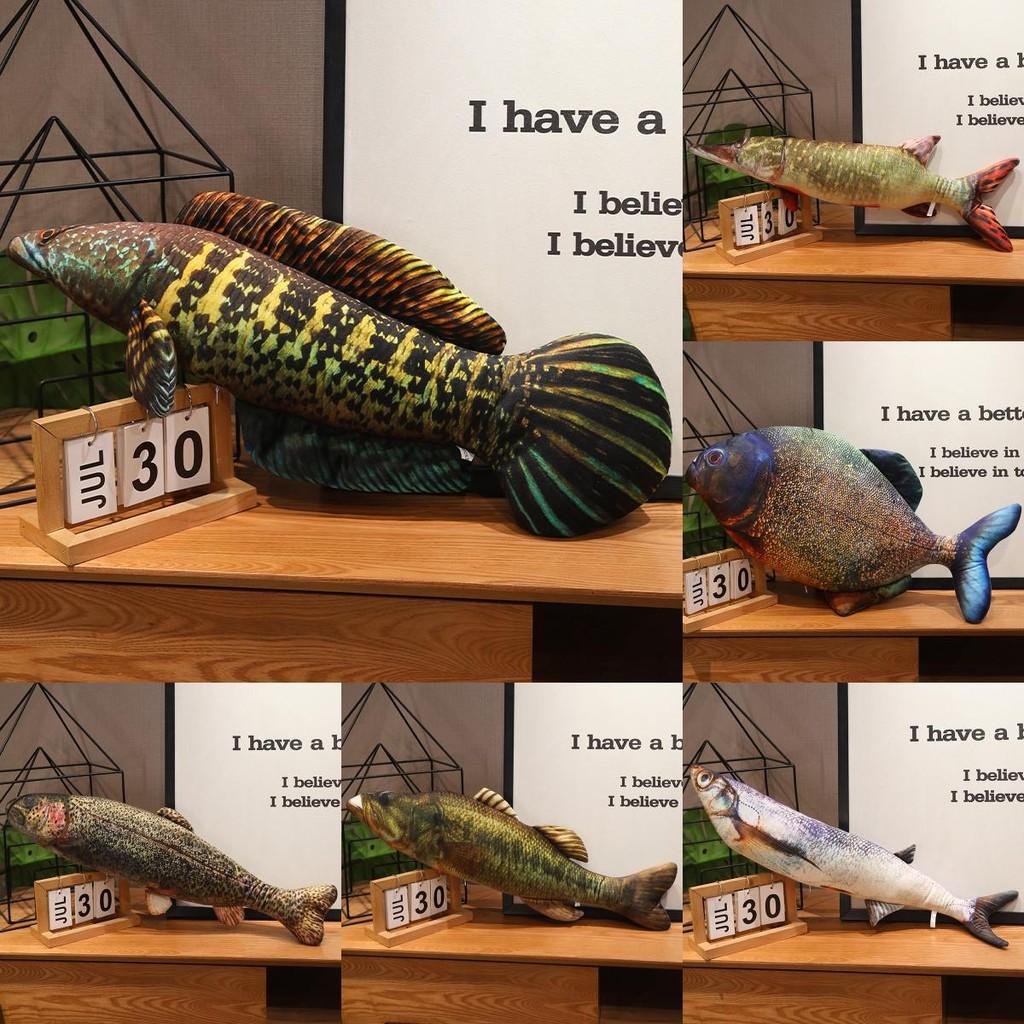 3d Esox Piranha Trout Fish Plush Toy Stuffed Doll Cartoon Decoration Gift Kids