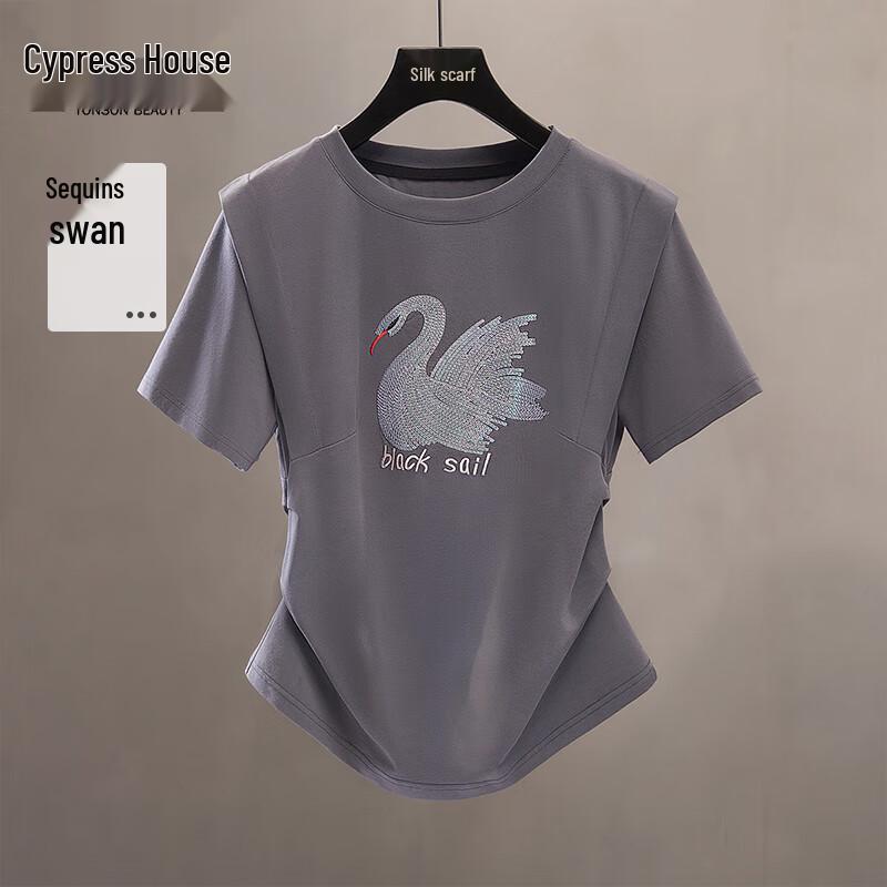 

Women s Irregular Hem Sequin Pleated T-Shirt M