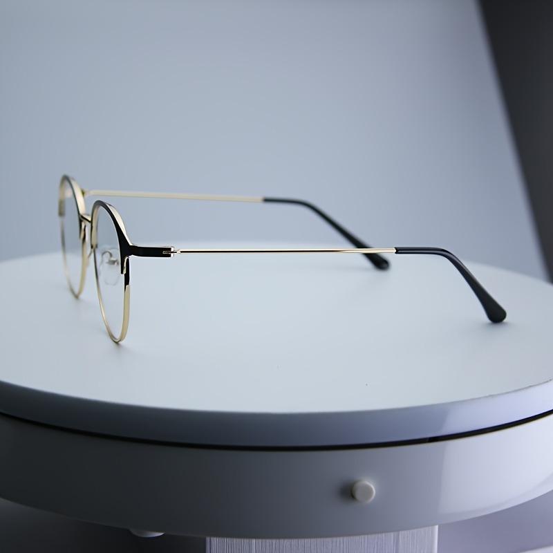 1 Pair Fashionable Unisex Round Full Frame Glasses Stainless Steel Anti-Blue Light Clear Acrylic Lenses