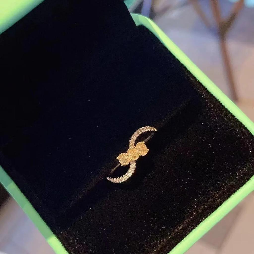 Temperament Square Sugar Citrine Diamond Ring For Women New  Copper Plated Simple Jewelry Wedding Party Birthday Gift