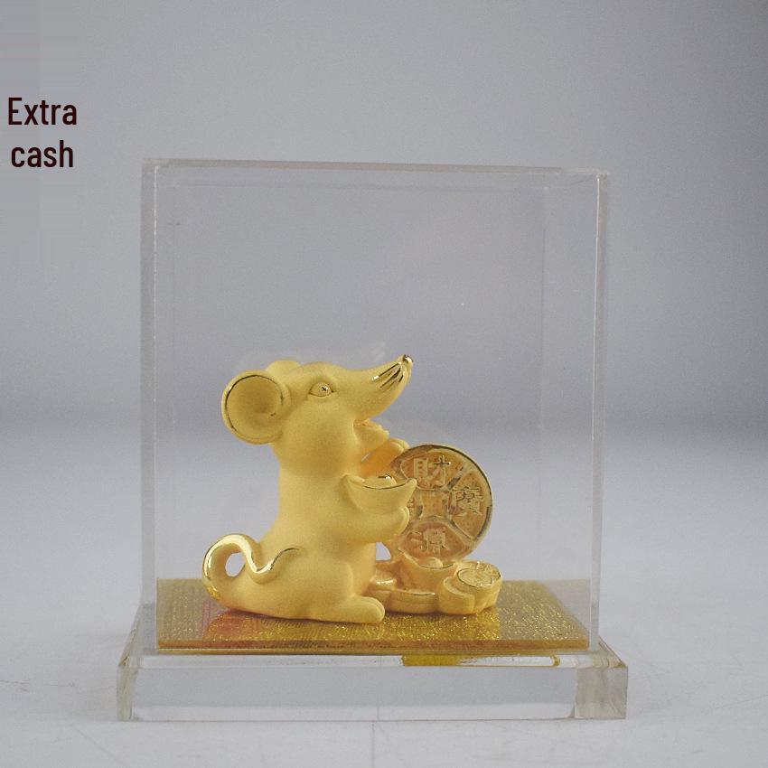 Flocked Sand Gold Zodiac Rat Figurine - Wealth & Blessing Mascot Gift