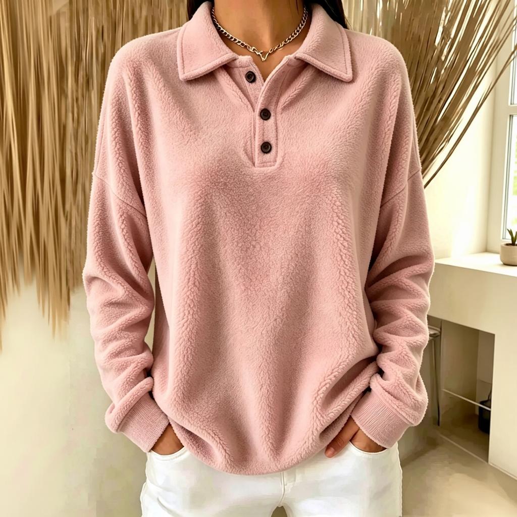 Women's Button Down Collar Pullover Sweatshirt for Casual Everyday Wear