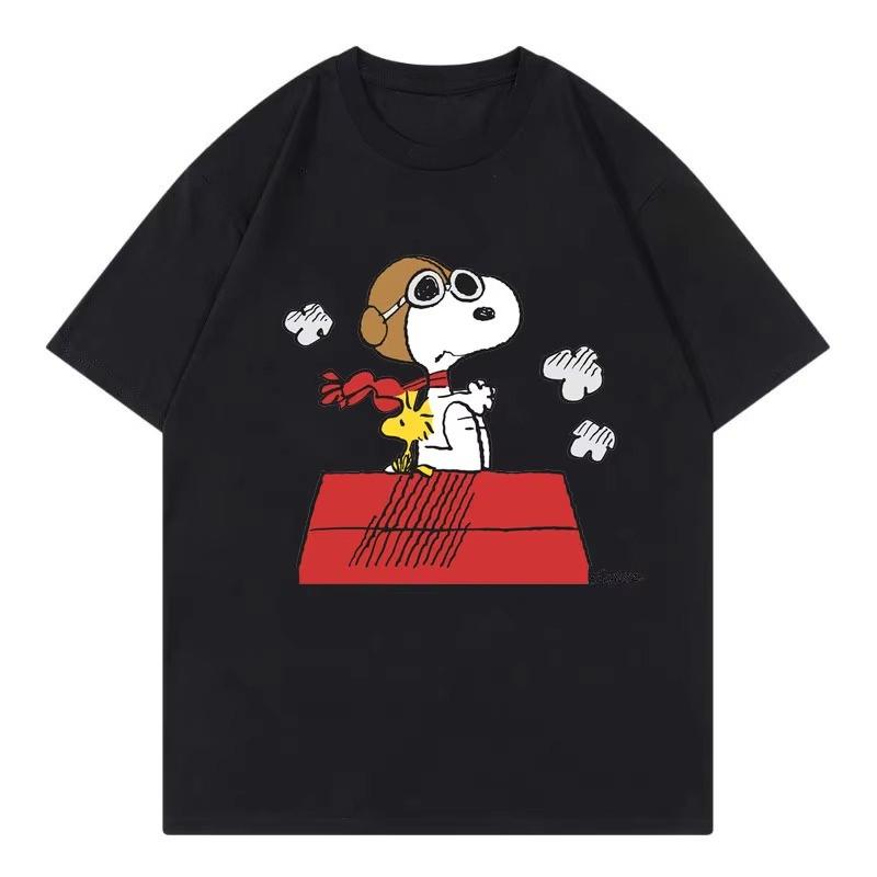 Snoopy Black Women T-shirt Summer 2026 New Short Sleeve Cotton Men Women Tee Shirt Tops Cartoon Streetwear Oversized Tshirt 4XL