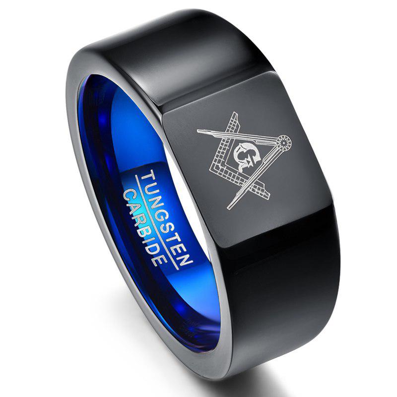 Freemason Symbol Black-Blue Laser Tungsten Steel Men's Ring