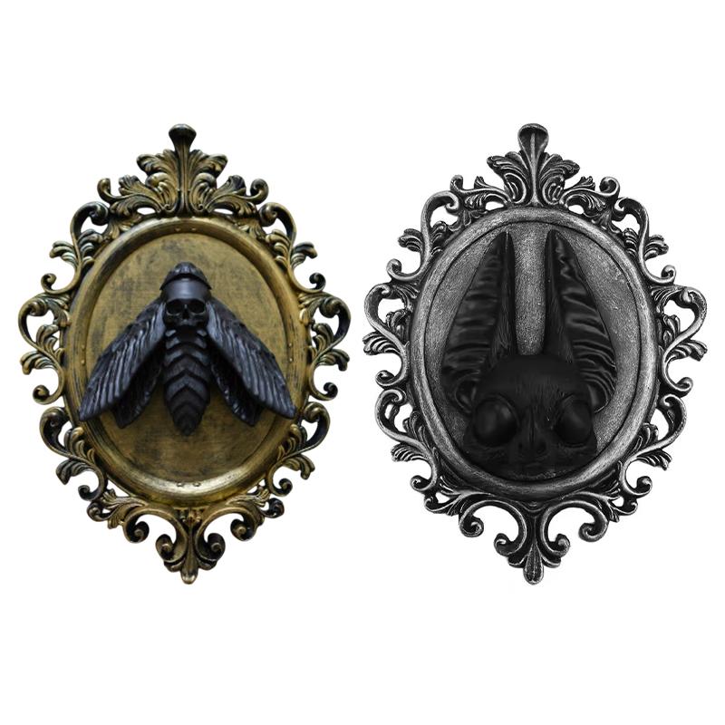 Gothic Art Resin Animal Head Wall Decor Baroque Style Wall Hangings Frame Vintage Bat Wall Sculpture Home Decor Gothic Statue