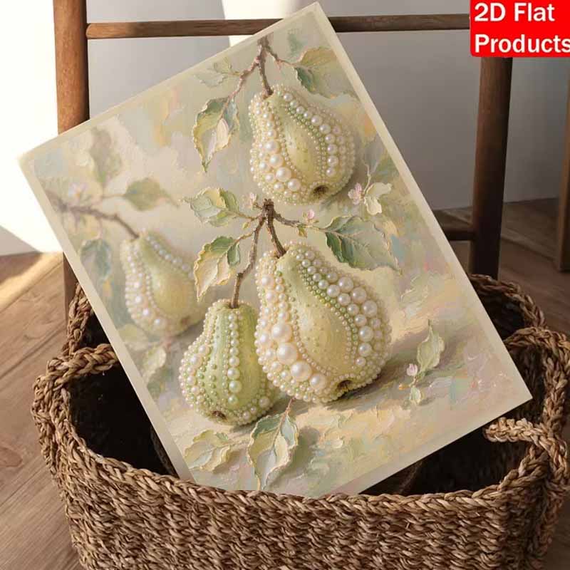 Pearl and Diamond Painting Art Kit DIY Gemstone Beading Craft Kit Pear Fruit Home Wall Decoration