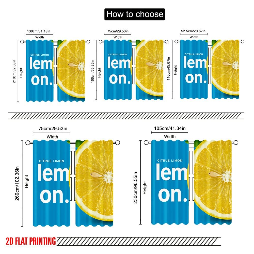 2pcs 2D flat printing Scene Curtains Lemon Citrus Fruit Slice Polyester Without Electricity Family Party Use for Holiday Family
