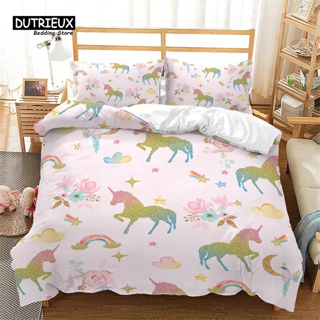 Cartoon Duvet Cover Mermaid Comforter Cover Microfiber Unicorn Animal Bedding Set King For Kids Girls Teens Kawaii Bedroom Decor