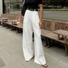 Spring Summer New Women's Solid White High Waist Wide Leg Pants, European American Style Elegant Commute Versatile Casual Trousers