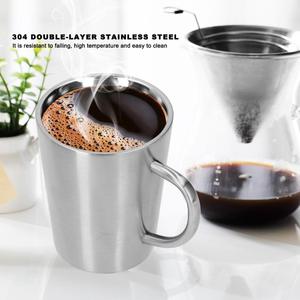 Rustless Steel Beer Mug Double Wall Coffee Mug Anti-scald Handheld Cup Drink Serving серебряный