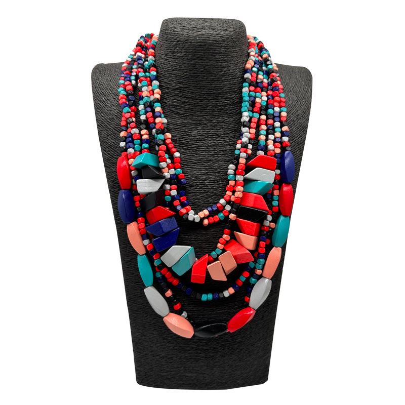 

Этническое Стиль Красочное Деревянное Многослойное Длинное Ожерелье для Сценического Образа