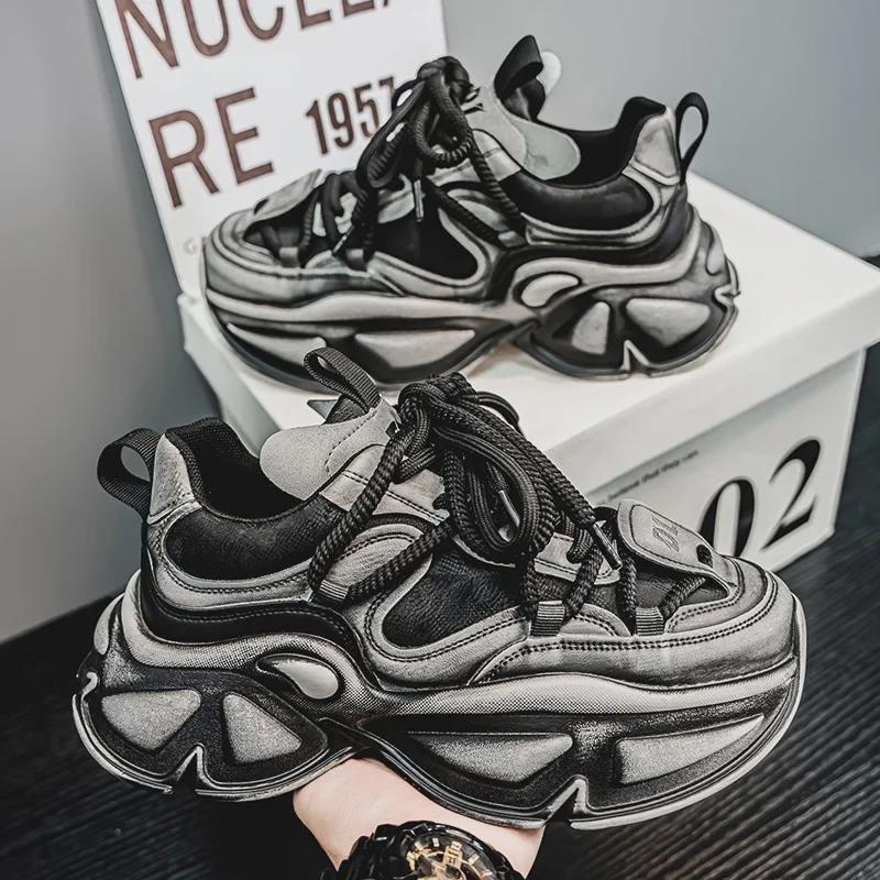 

Мужские весенние корейские ретро-кроссовки на толстой подошве, увеличивающие рост: Модный, повседневный, спортивный и стильный. 44 чёрный