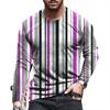 Spring and Autumn Round Neck 3D Stripe Printed Top Fashionable Casual Long Sleeved Men's T-shirts