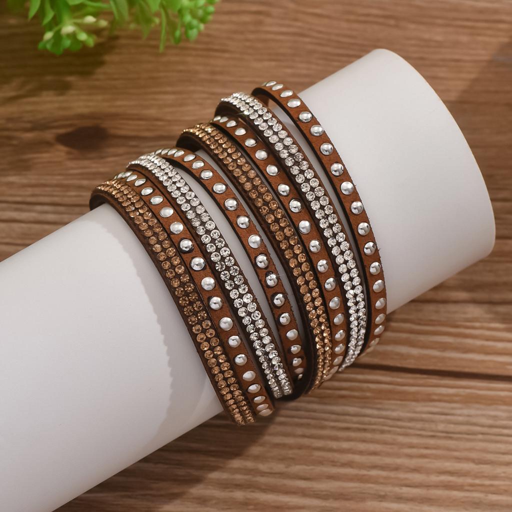 Trendy Colorful Leather Bracelet for Women Men Boho Metal Tube Multilayer Wrap Wide Charm Bracelets Creative Party Jewelry
