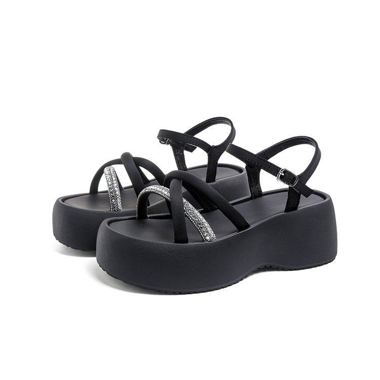 

Yang Chaoyue same rhinestone muffin platform sandals women s 2025 summer new small height-increasing sandals women s trendy women 38 чёрный