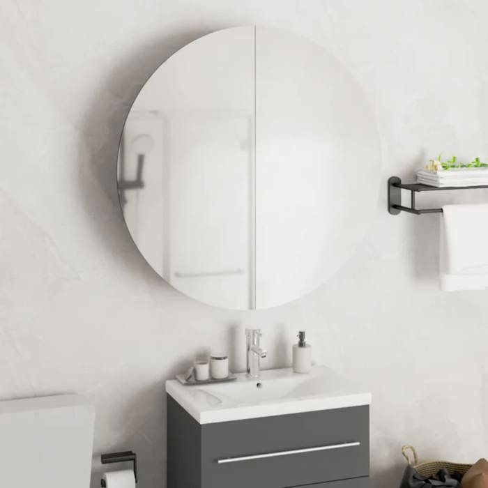 VidaXL Armoire de Salle de Bain Miroir Rond et LED Armoire de Rangement Meuble-lavabo de Toilette Maison Intérieur Noir 345588