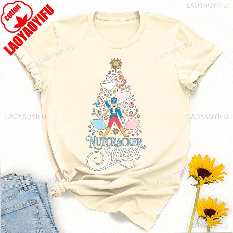 Merry Christmas Nutcracker Squad Christmas Tree Shirt Holiday Ballet Tee Crewneck Casual Style Allmatch Printed Tshirt Tops