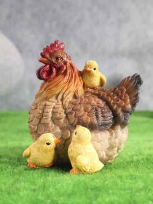 Resin Chicken Family Figurines - Realistic Rooster Sculptures for Garden, Outdoor/Courtyard Decoration