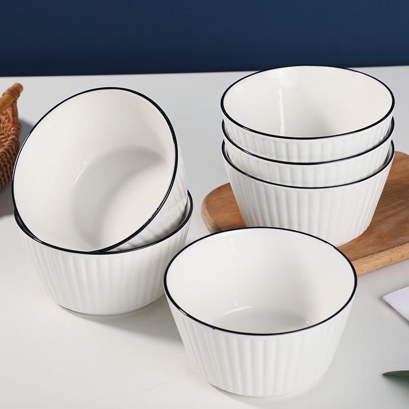 Nordic Style Ceramic Vertical Stripe Bowl Set