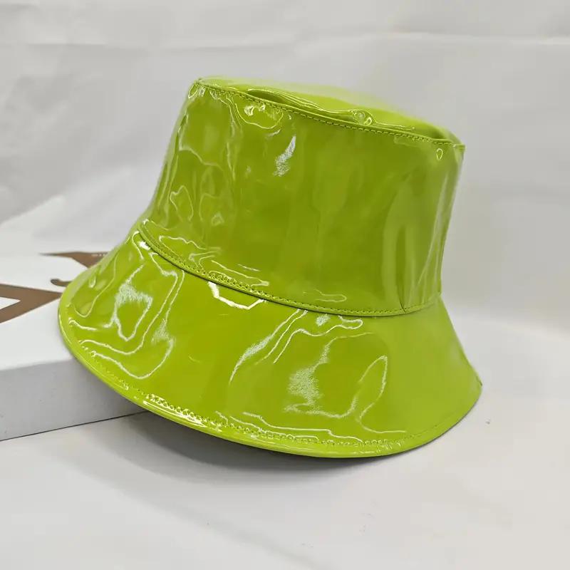 Women Hiphop Hat PU Leather Hat Reversible Bucket Caps Solid Colors Female Gorros