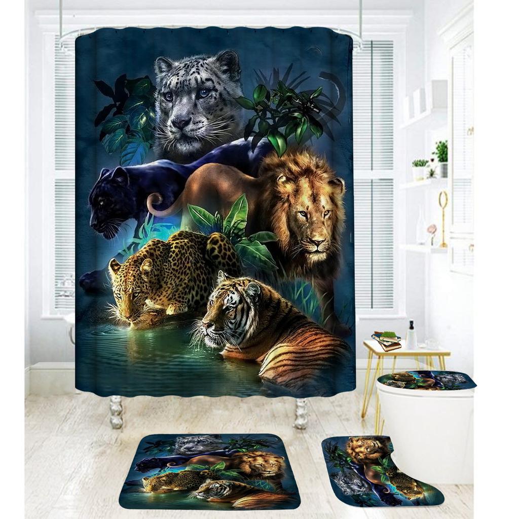 Bathroom Shower Curtain Four-Piece Digital Printing African Animal Waterproof Shower Curtain Shower Curtain Partition Curtain Bath Mat