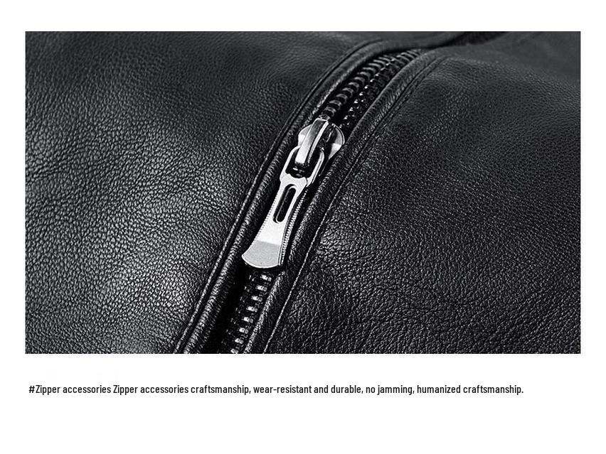 Men's Slim Fit Stand Collar Motorcycle Leather Jacket for Spring and Autumn