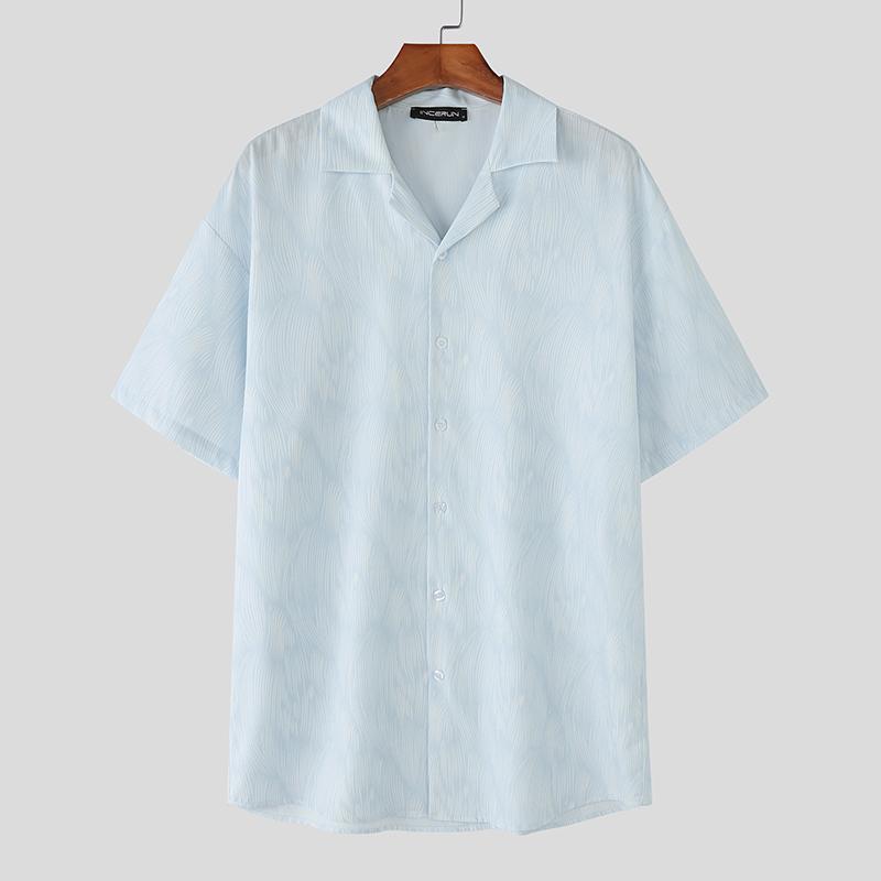 INCERUN Summer Oversized Men Lapel Neck Short Sleeve Print Casual Shirts