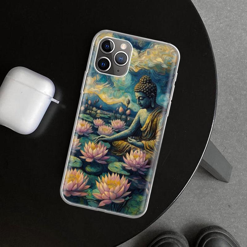 Buddhist Fire Lotus Phone Case Cover for iPhone 11 12 13 Mini 14 15 Plus 16 Pro Max 17 Air 7 8 + SE Art Customized Fundas 11 12