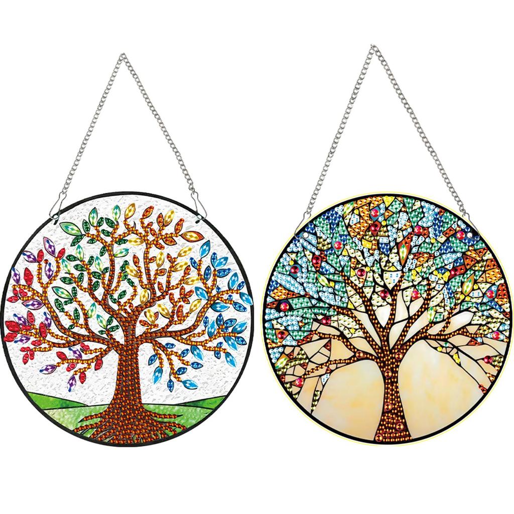 2Pcs Animal Theme 2D Flat DIY Hanging Diamond Art Kits Rhinestone Diamond Art Window Pendants Window Hanging Art for Home Decor