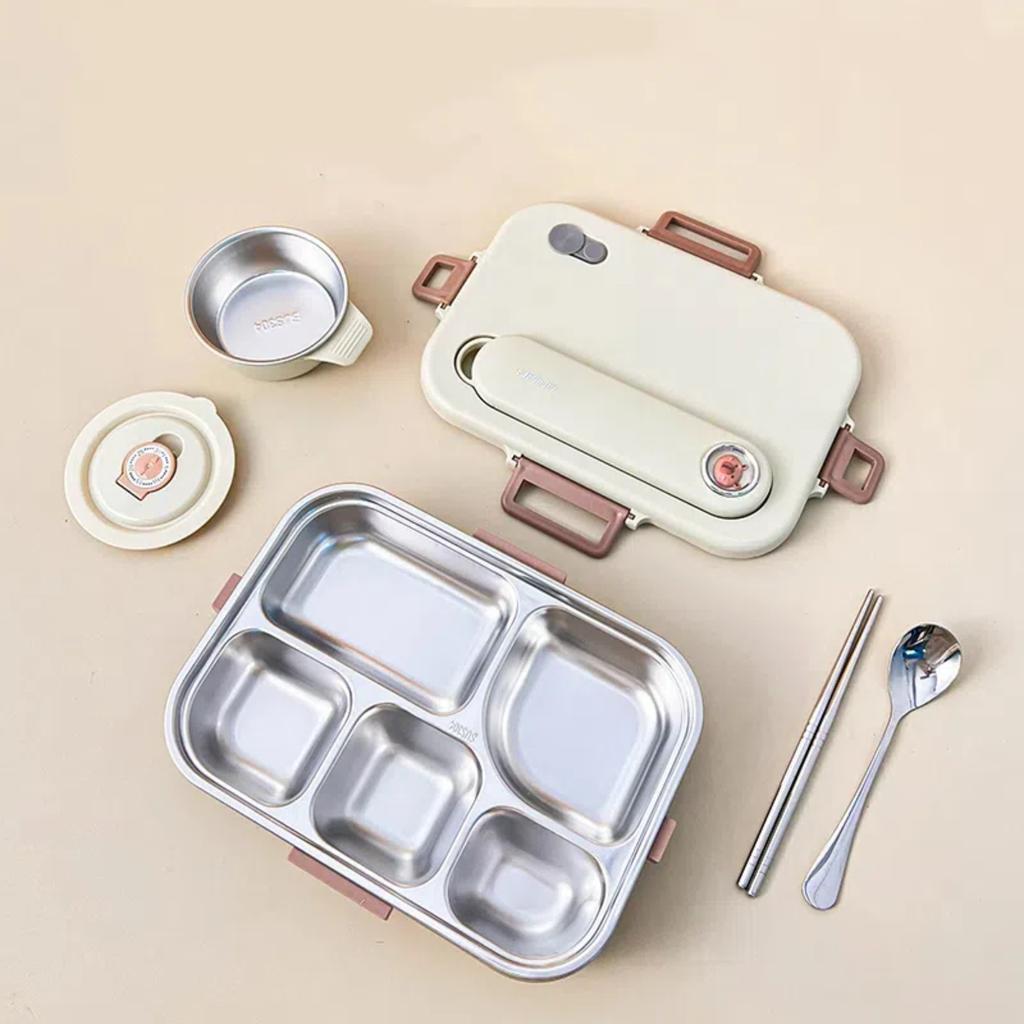 Capybara 304 Stainless Steel Divided Lunch Box With Bowl & Cutlery Microwave Students Portable Large Capacity Bento Box
