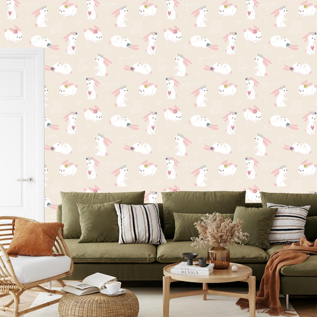 Rabbits Hearts Wallpaper for Living Room and Bedroom 50x1000
