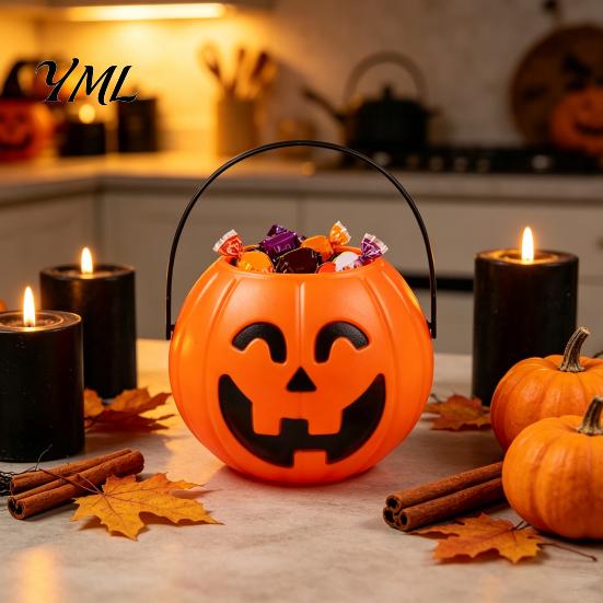 Durable Plastic Buckets Halloween Pumpkin Candy Bucket, Treat Holder with Handle, Party Favors Favor Storage Container, Trick-or-Treat Gift