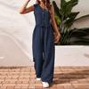Completo da Donna 2 Pezzi Canotta Senza Maniche Scollo a V con Bottoni Pantaloni a Vita Alta Gamba Larga Set Coordinato in Tessuto Testurizzato Casual