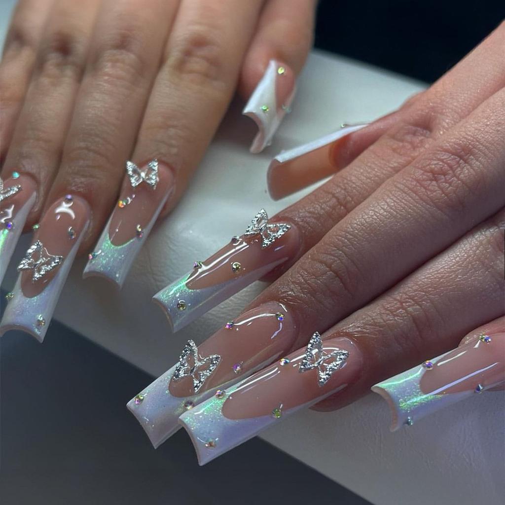 24pcs Medium Length Press On Nails with Bow Design Artificial Nail Tips for DIY Nail Art Application Durable Comfortable Fit