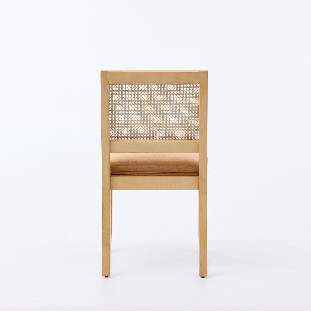 Rattan Dining Chairs Set of 2,Farmhouse Chairs with Cane Back,Mid Century Chairs with Hardwood Frame,Sponge & S-Spring Cushion, Tan,DE2883TN