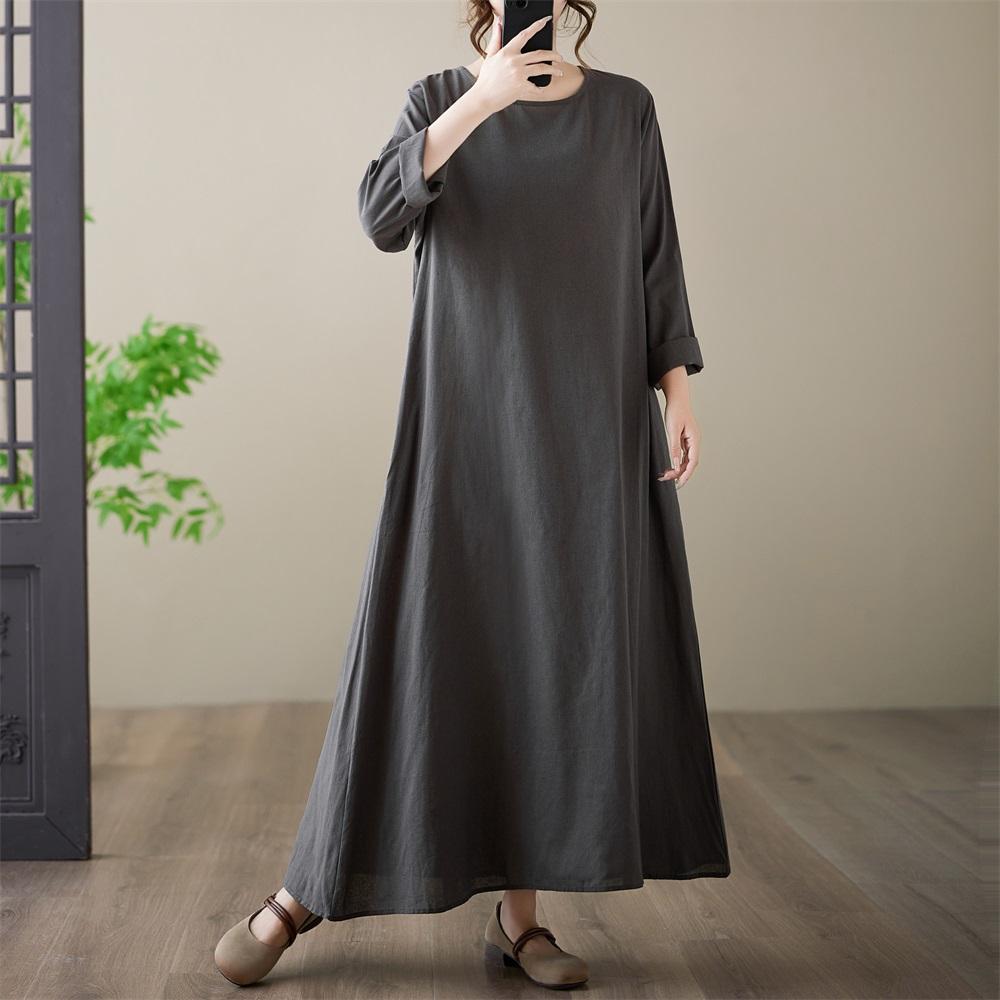 Long Sleeve Plus Size Cotton Vintage Floral New In Dresses for Women Casual Loose Spring Autumn Dress