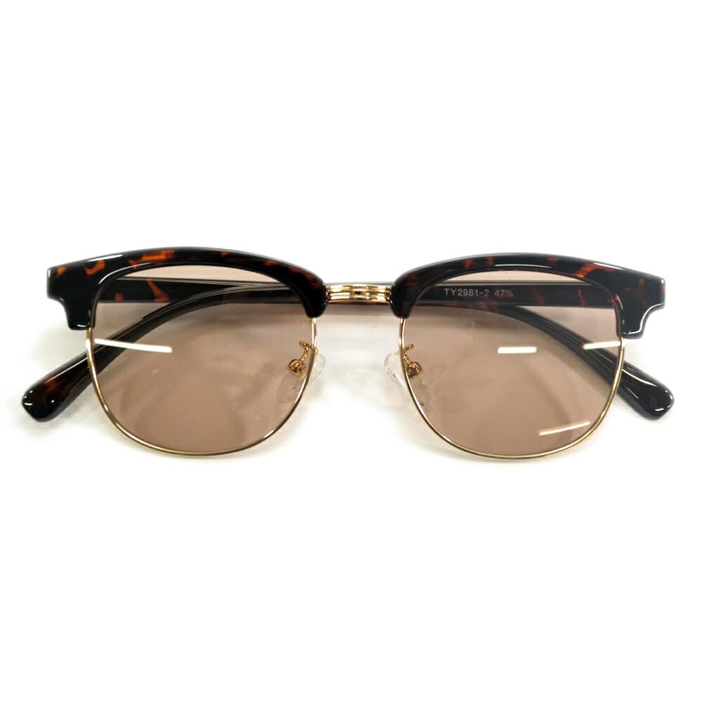 Sunglasses for men and women, UV protection, fashion glasses, browline, semi-rimless, Clubmaster style, tinted lenses (lightly tinted).