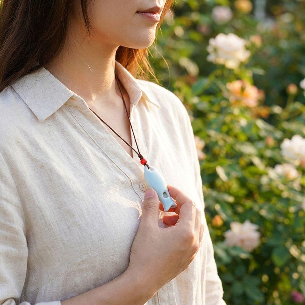 Handmade Fish Whistle Necklace Adjustable Cord Porcelain Fish Pendant Jewelry Accessories