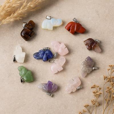 Gemstone Lucky Elephant Pendants Assorted Set of 12