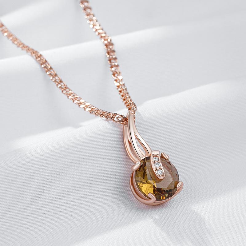 Einzigartiger brauner natürlicher Zirkon-Anhänger Halskette für Damen Einfach Roségold Farbe Hohe Qualität Täglich Vintage Schmuck