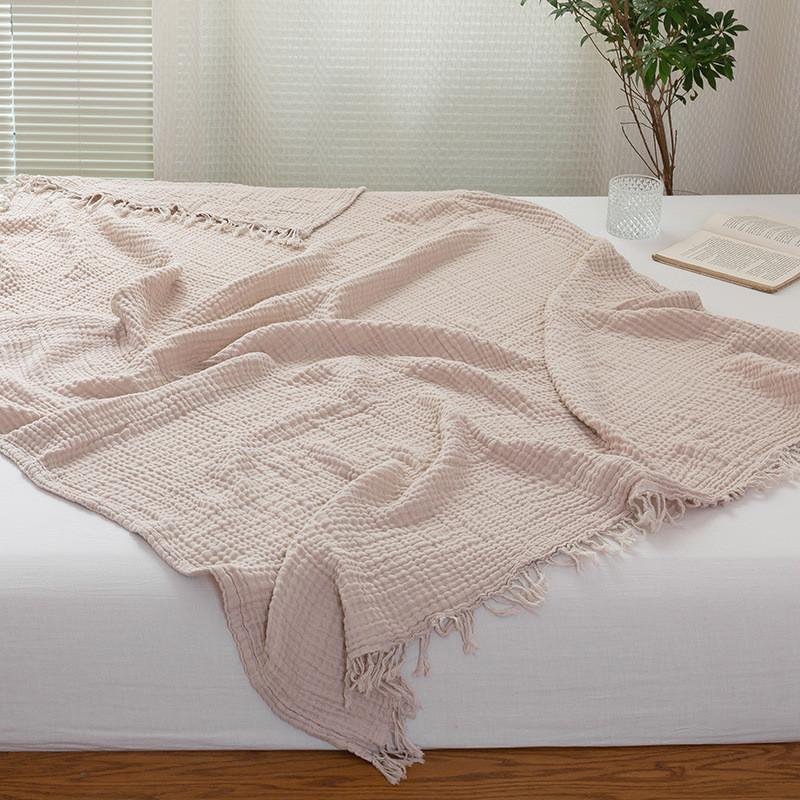 1pc Cotton Gauze Blanket  Four Layers of Yarn Tassel Blanket   Sofa Leisure Blanket  Cotton Single and Double Nap Blanket, Bedroom Decoration Supplies